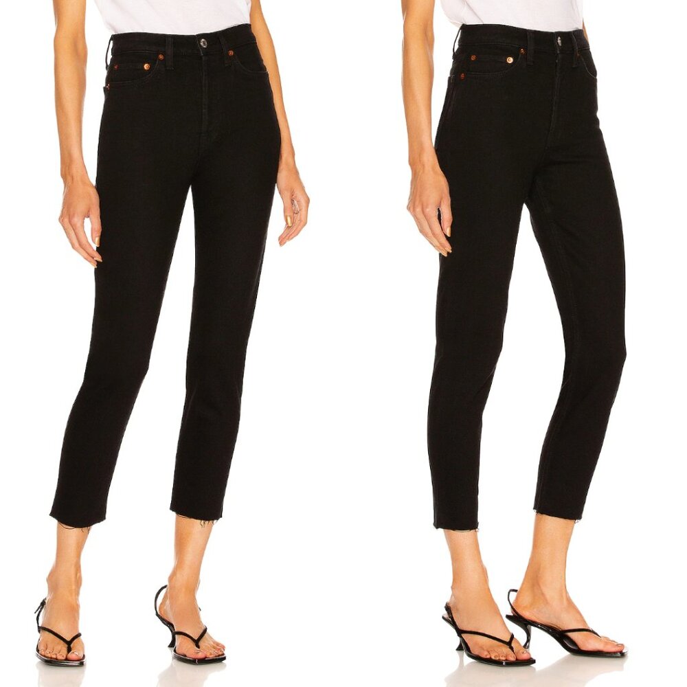 RE/DONE Black Originals High Rise Ankle Crop‎ Denim Jeans Womens Size 24